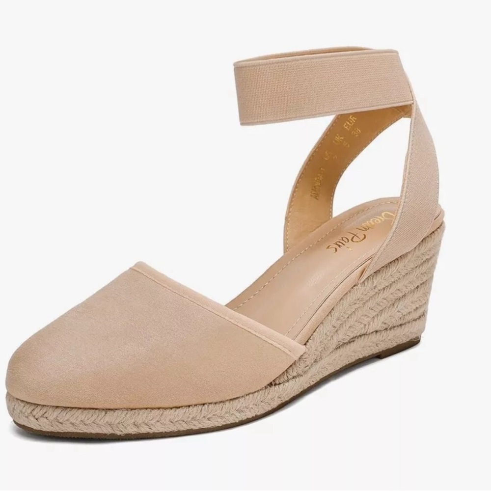 DREAM PAIRS Ankle Strap Close Toe Espadrilles Wedge Sandals Platform 7.5 nude
